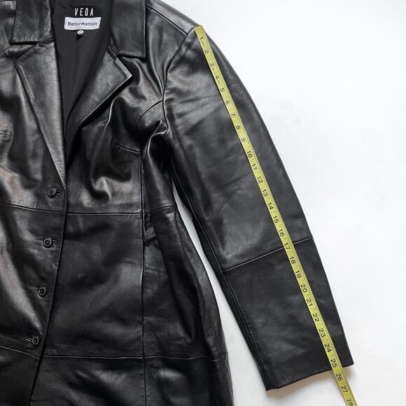 Reformation Veda Crosby 90s Longline Leather Blazer Black Size 2X - Picture 13 of 15